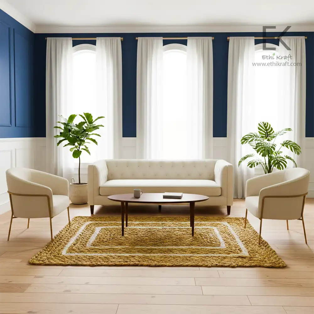 Ethi Kraft Handmade Jute Rug - Place Mat - 100% jute -  Machine Stitched -Eco Friendly Rugs for Bedroom - Kitchen - Living Room - Farmhouse