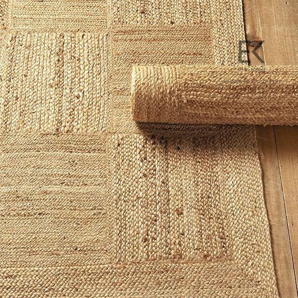 Ethi Kraft Handmade Jute Rug - Thin Braided Rug - 100% jute