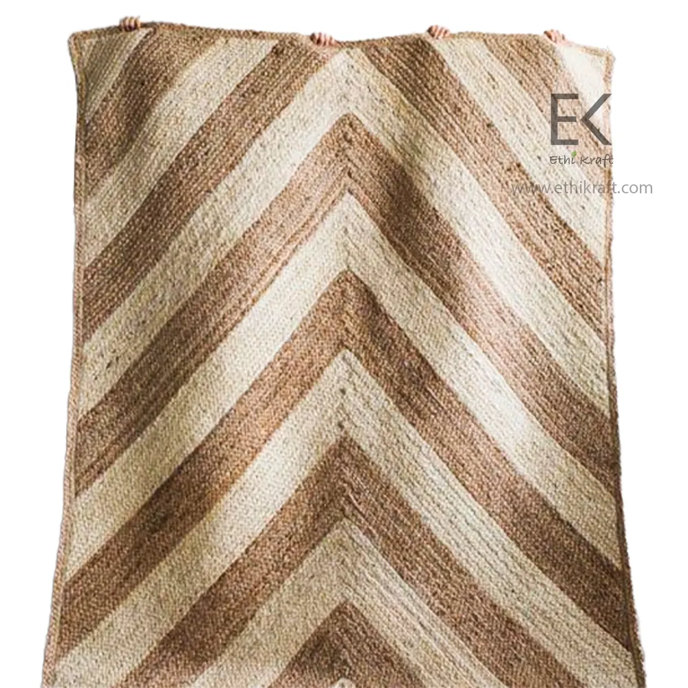 Ethi Kraft Handmade Jute Rug - Thin Braided Rug - 50% Natural & 50% Bleached