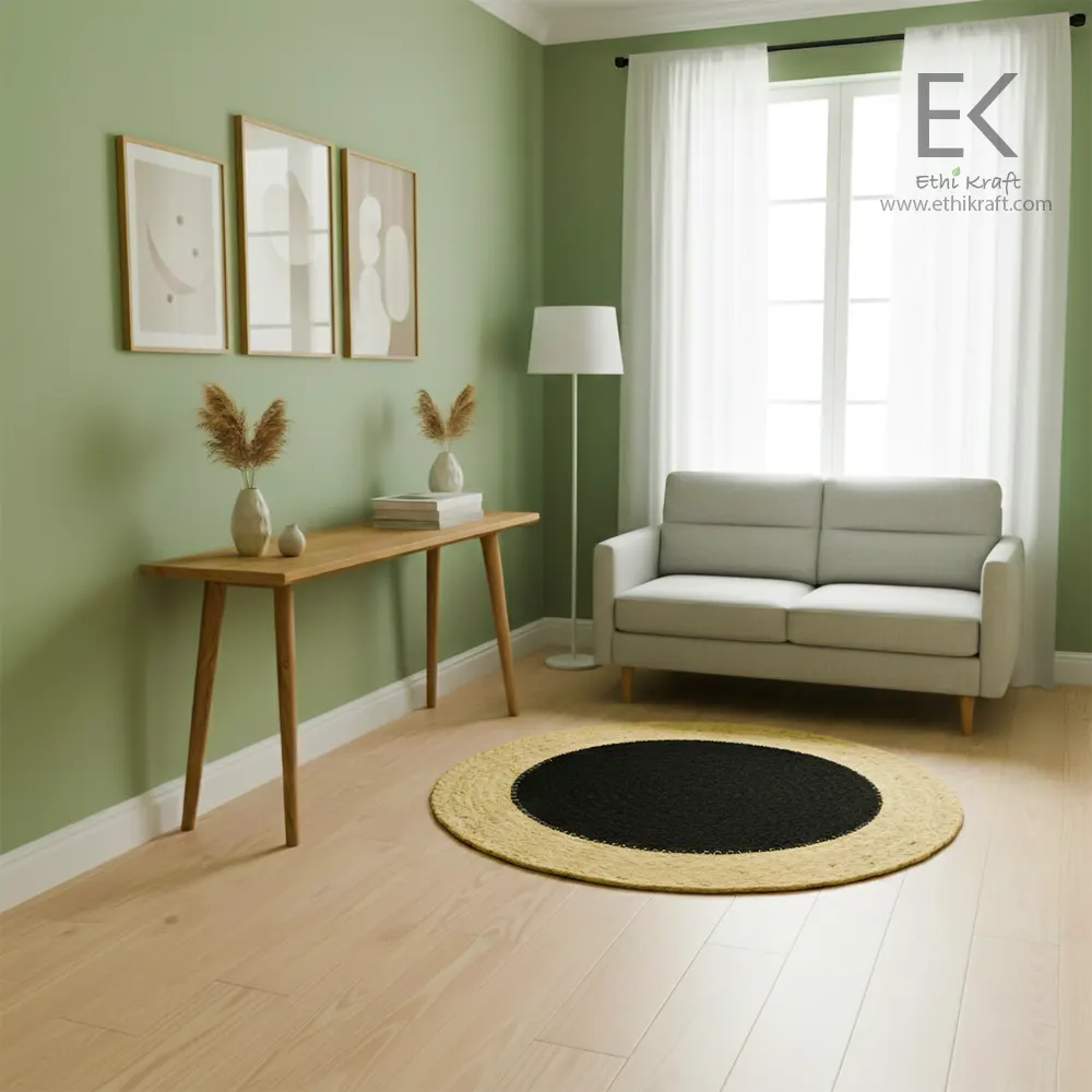 Ethi Kraft Handmade Jute Rug – Round | 50% Nat & 50% Dyed