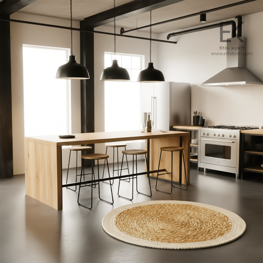 Ethi Kraft Handmade Jute Rug - PlaceMat - 100% jute -  Machine Stitched -Eco Friendly Rugs for Bedroom - Kitchen - Living Room - Farmhouse