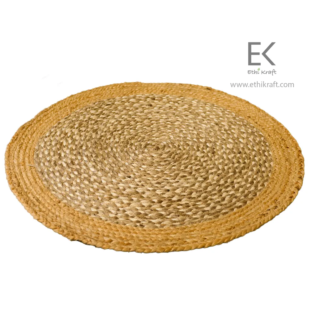 Ethi Kraft Handmade Round Jute Rug – 100% Natural Jute Machine stitched