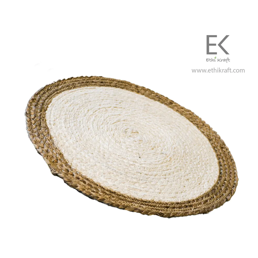 Alternative view of Ethi Kraft Handmade Jute Rug -Thin Braided Round - 50% Nat & 50% Bleached - Machine Stitched -Eco Friendly Rugs for Bedroom - Kitchen - Living Room - Farmhouse