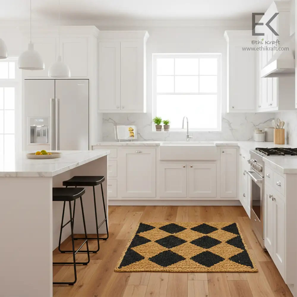 Ethi Kraft Handmade Jute Rug - Diamond Fill - 100% jute - 100% Hand Stitched - Eco Friendly Rugs for Bedroom - Kitchen - Living Room - Farmhouse