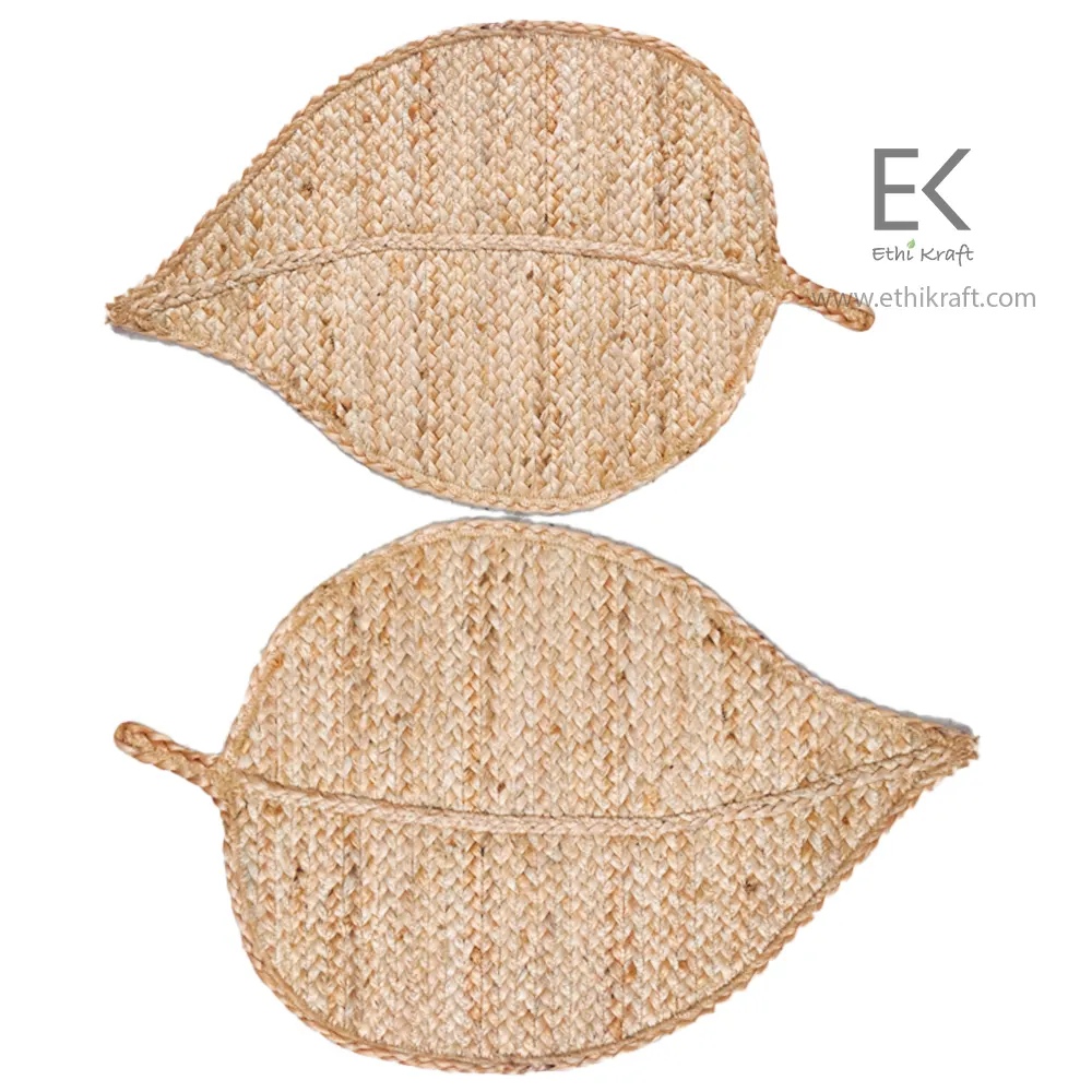 Alternative view of Ethi Kraft Handmade Jute Rug - PlaceMat (Leaf) -  Machine Stitched -Eco Friendly Rugs for Bedroom - Kitchen - Living Room - Farmhouse