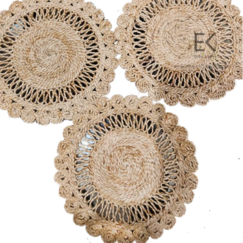 Ethi Kraft Handmade Jute Rug - Placemat - 16 inch - 100% jute