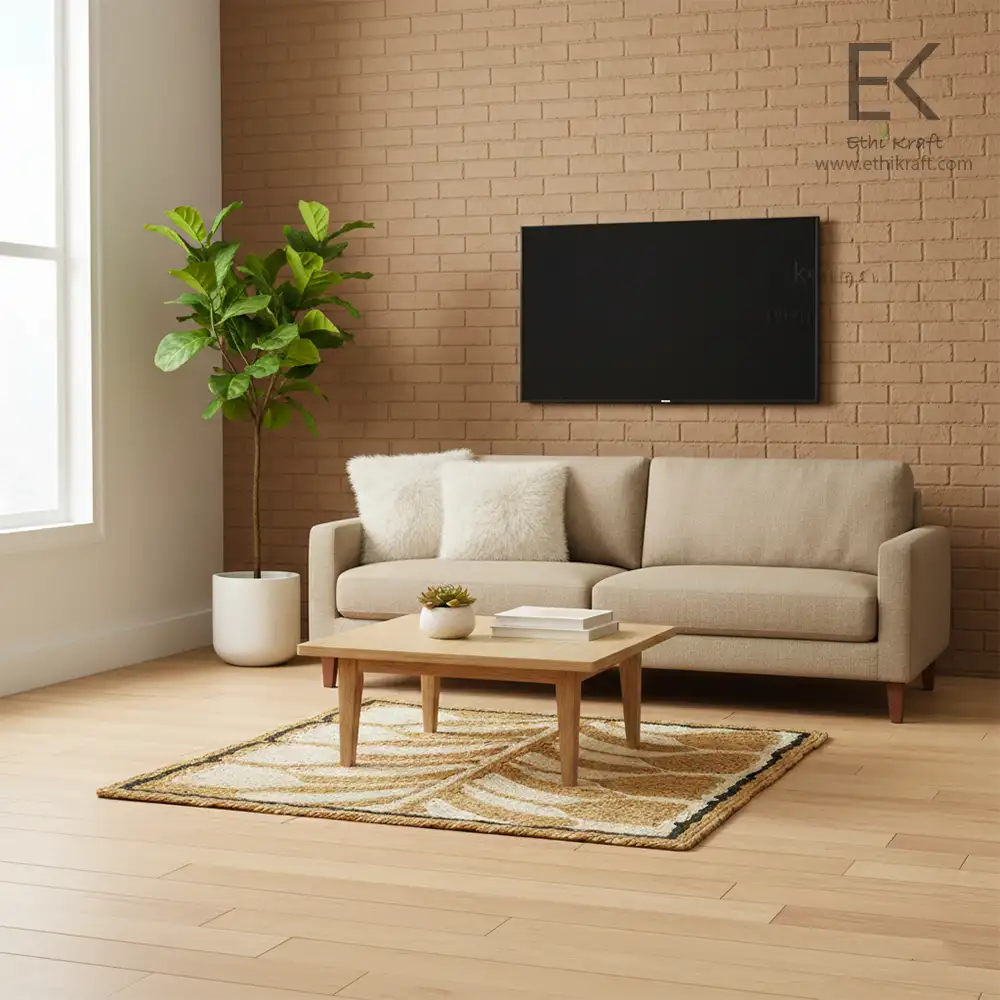 Ethi Kraft Handmade Jute Rug - Pattern fill - 100% jute - 100% Hand Stitched - Eco Friendly Rugs for Bedroom - Kitchen - Living Room - Farmhouse