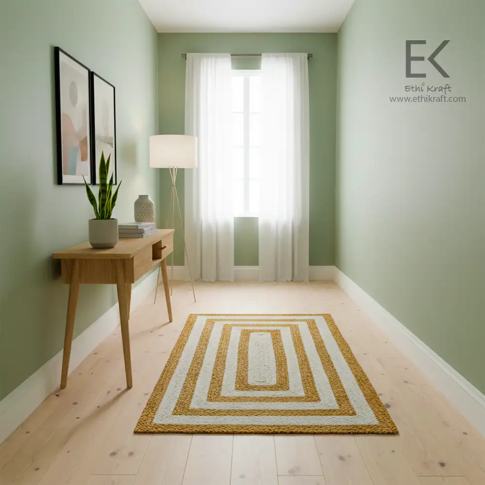 Ethi Kraft Handmade Jute Rug - Place Mat - 100% jute -  Machine Stitched -Eco Friendly Rugs for Bedroom - Kitchen - Living Room - Farmhouse