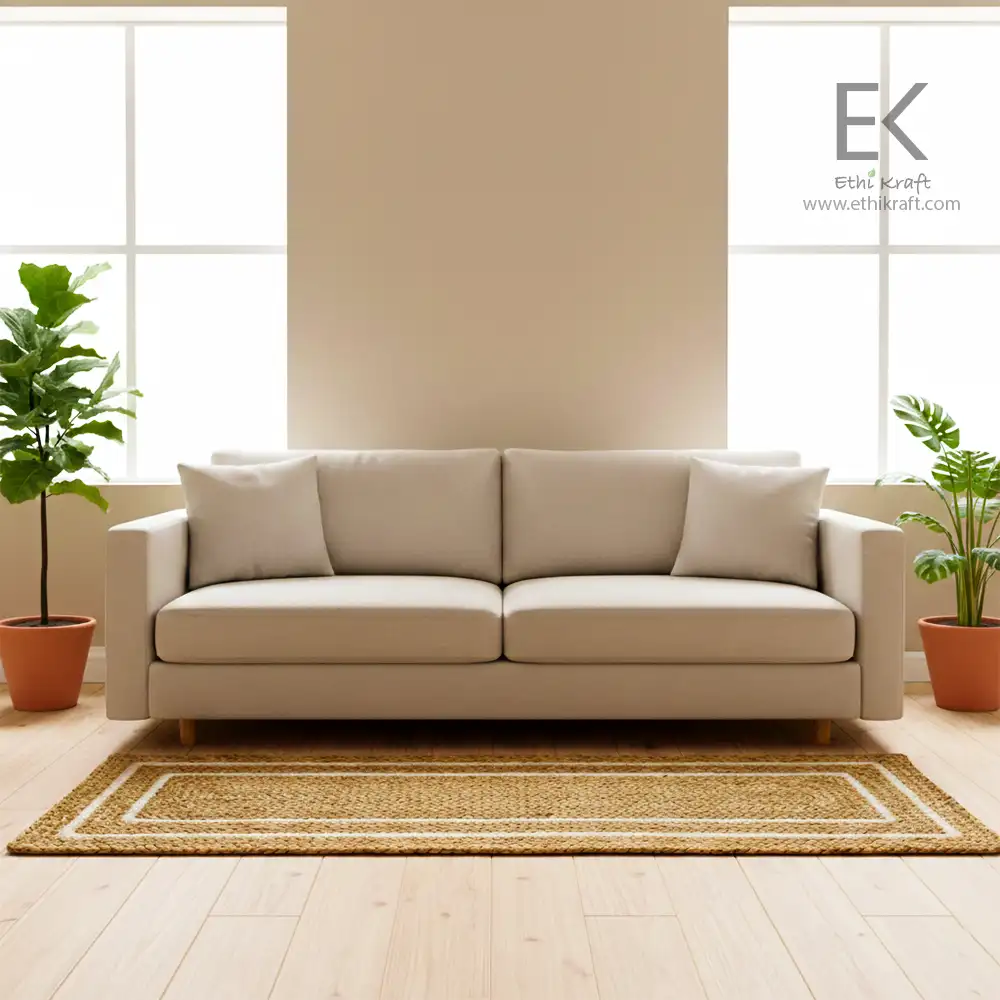 Ethi Kraft Handmade Jute Rug - Place Mat - 100% jute -  Machine Stitched -Eco Friendly Rugs for Bedroom - Kitchen - Living Room - Farmhouse