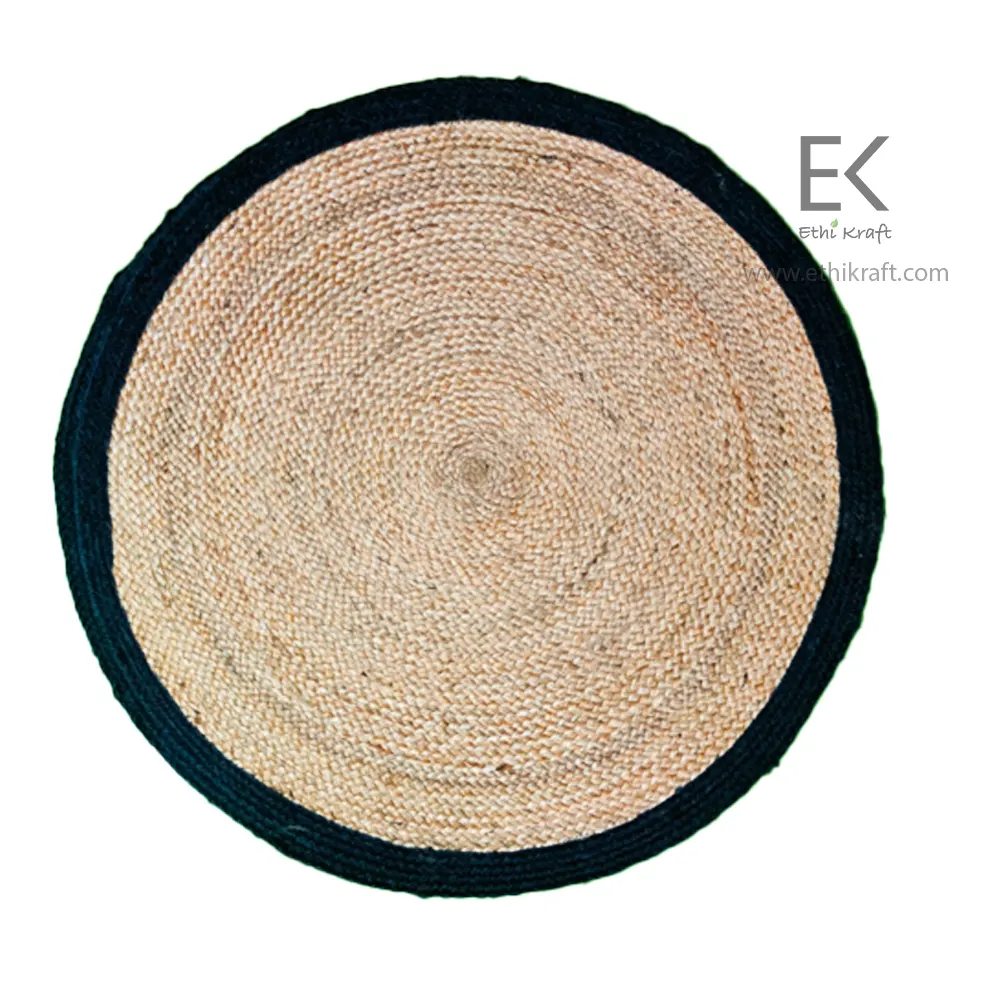 Ethi Kraft Handmade Jute Rug - Thin Braided Rug - 90% Nat & 10% Dye Jute