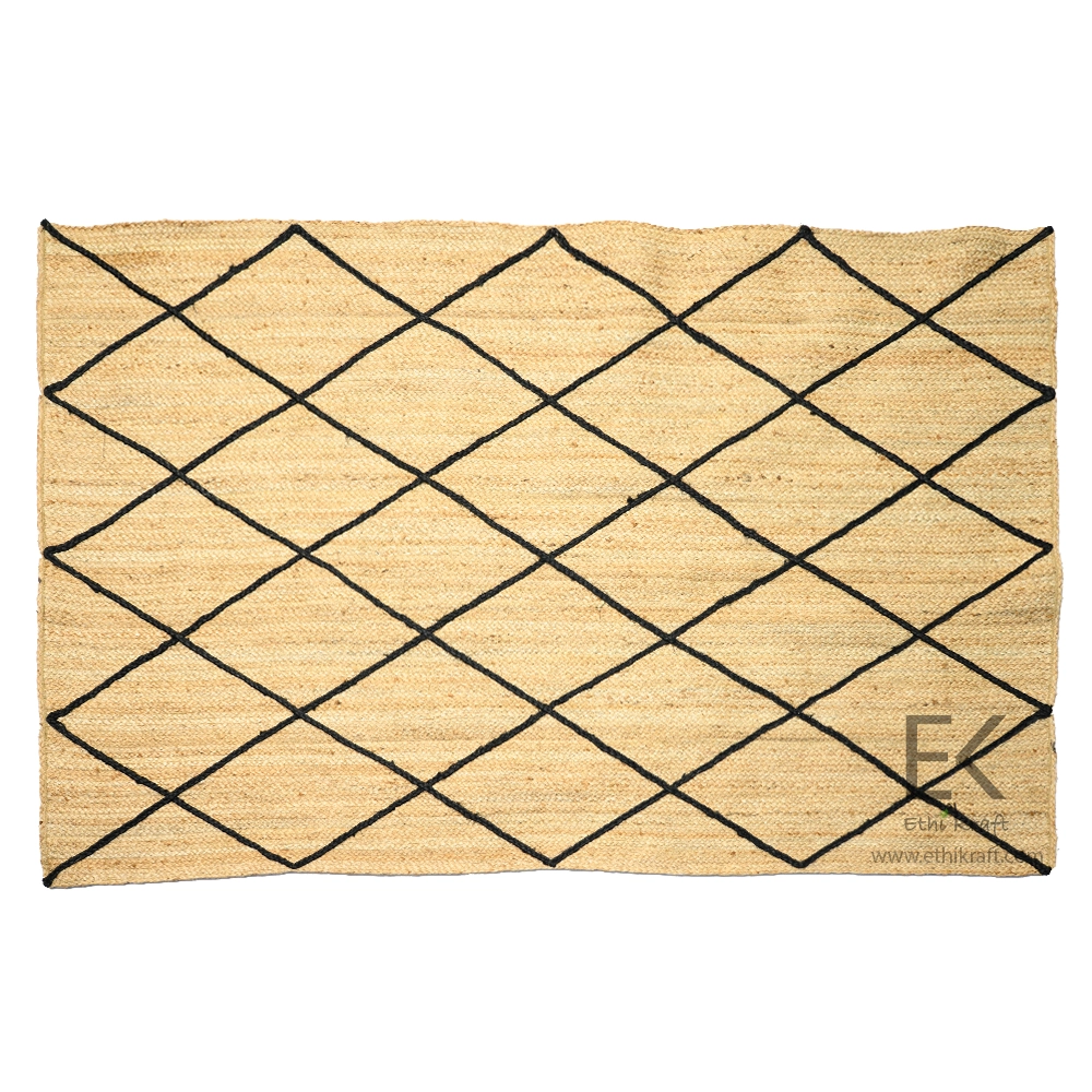 Alternative view of Ethi Kraft Handmade Jute Rug – 100% Natural Jute - with Striking Black Diamond Pattern Best for Living Room / Bedroom