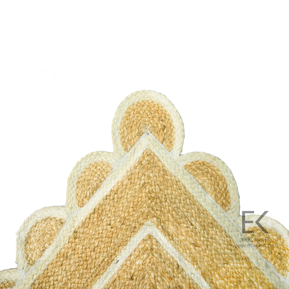 Ethi Kraft Handmade Jute Rug - Placemat - Rectangular Area Rug with Cream Scallop Border - 100% Jute - 100% Hand Stitched - Eco Friendly Rugs for Bedroom - Kitchen - Living Room - Farmhouse - Image 3