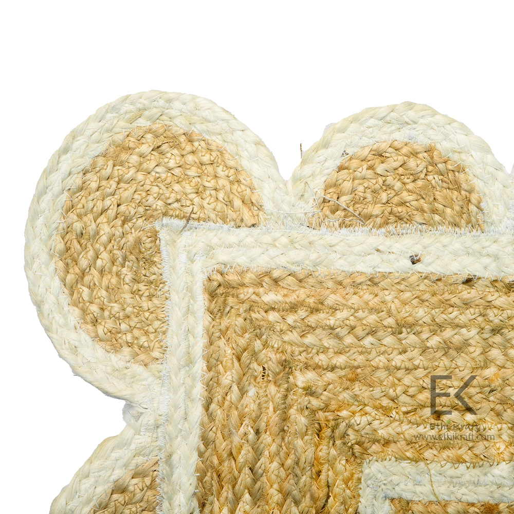 Ethi Kraft Handmade Jute Rug - Placemat - Rectangular Area Rug with Cream Scallop Border - 100% Jute - 100% Hand Stitched - Eco Friendly Rugs for Bedroom - Kitchen - Living Room - Farmhouse - Image 4