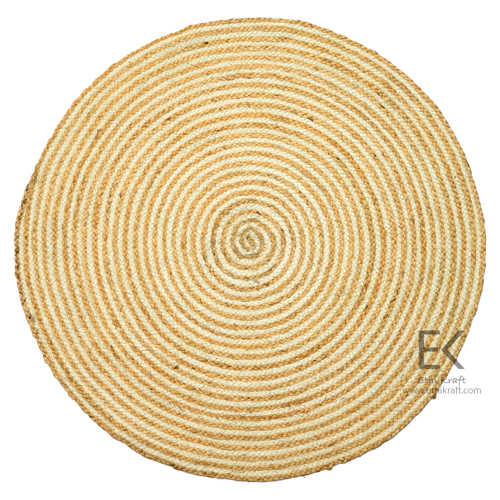 Alternative view of Ethi Kraft Handmade Jute Rug - Placemat - Round Rug - Alternating Natural & White Spiral Design -100% Jute - 100% Hand Stitched - Eco Friendly Rugs for Bedroom - Kitchen - Living Room - Farmhouse