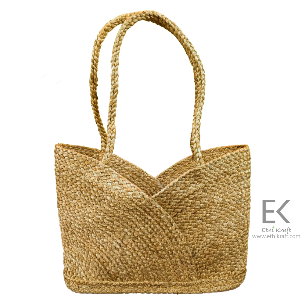 Alternative view of Ethi Kraft Handmade Jute Rug - Bag - 100% jute - Natural Fiber Woven Shopping Bag with V-Fold Detail