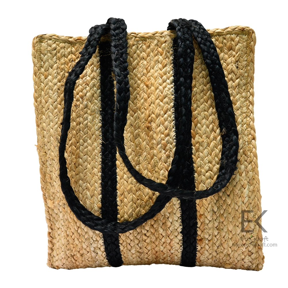 Alternative view of Ethi Kraft Handmade Jute Bag - 100% jute - Square Jute Shopping Bag with Black  Stripes