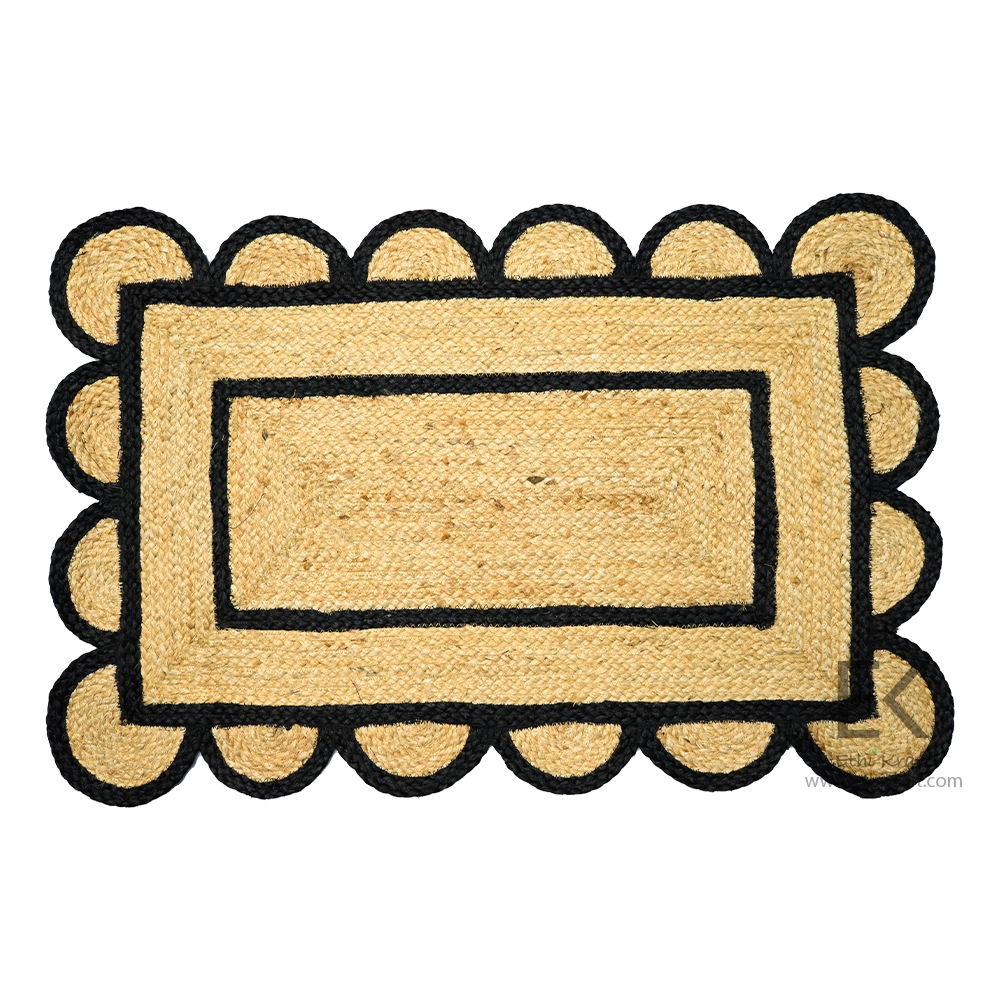 Alternative view of Ethi Kraft Handmade Jute Rug - Placemat - Black and Natural Jute Scalloped Rectangular Rug - 100% Jute - 100% Hand Stitched - Eco Friendly Rugs for Bedroom - Kitchen - Living Room - Farmhouse