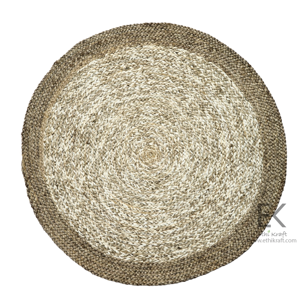 Alternative view of Ethi Kraft Handmade Jute Rug - Placemat - Round Rug with Mixed Color Center and Dark Border -100% Jute - 100% Hand Stitched - Eco Friendly Rugs for Bedroom - Kitchen - Living Room - Farmhouse