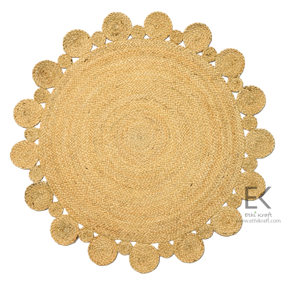Alternative view of Ethi Kraft Handmade Jute Rug - Placemat - Handmade Jute Round Area Rug-Scalloped Circle Border Design -100% Jute - 100% Hand Stitched - Eco Friendly Rugs for Bedroom - Kitchen - Living Room - Farmhouse