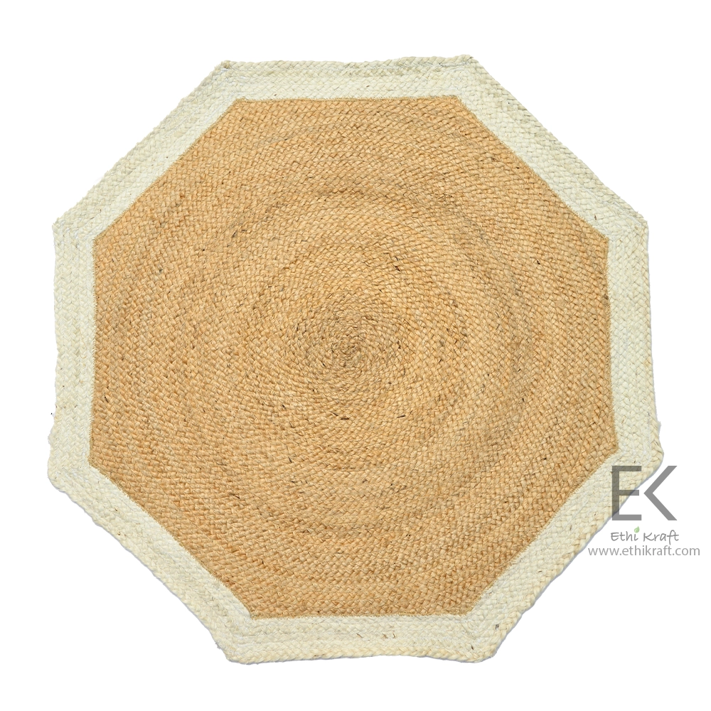 Alternative view of Ethi Kraft Handmade Jute Rug - Placemat - Boho Chic Octagon Rug - Natural Jute with Off-White Border - 100% Jute - 100% Hand Stitched - Eco Friendly Rugs for Bedroom - Kitchen - Living Room - Farmhouse