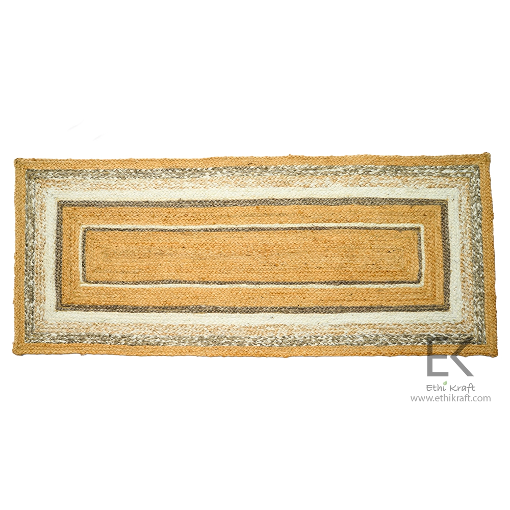 Alternative view of Ethi Kraft Handmade Jute Rug - Placemat - Natural Fiber Rectangle Area Rug - Rustic Tan White and Gray- 100% Jute - 100% Hand Stitched - Eco Friendly Rugs for Bedroom - Kitchen - Living Room - Farmhouse